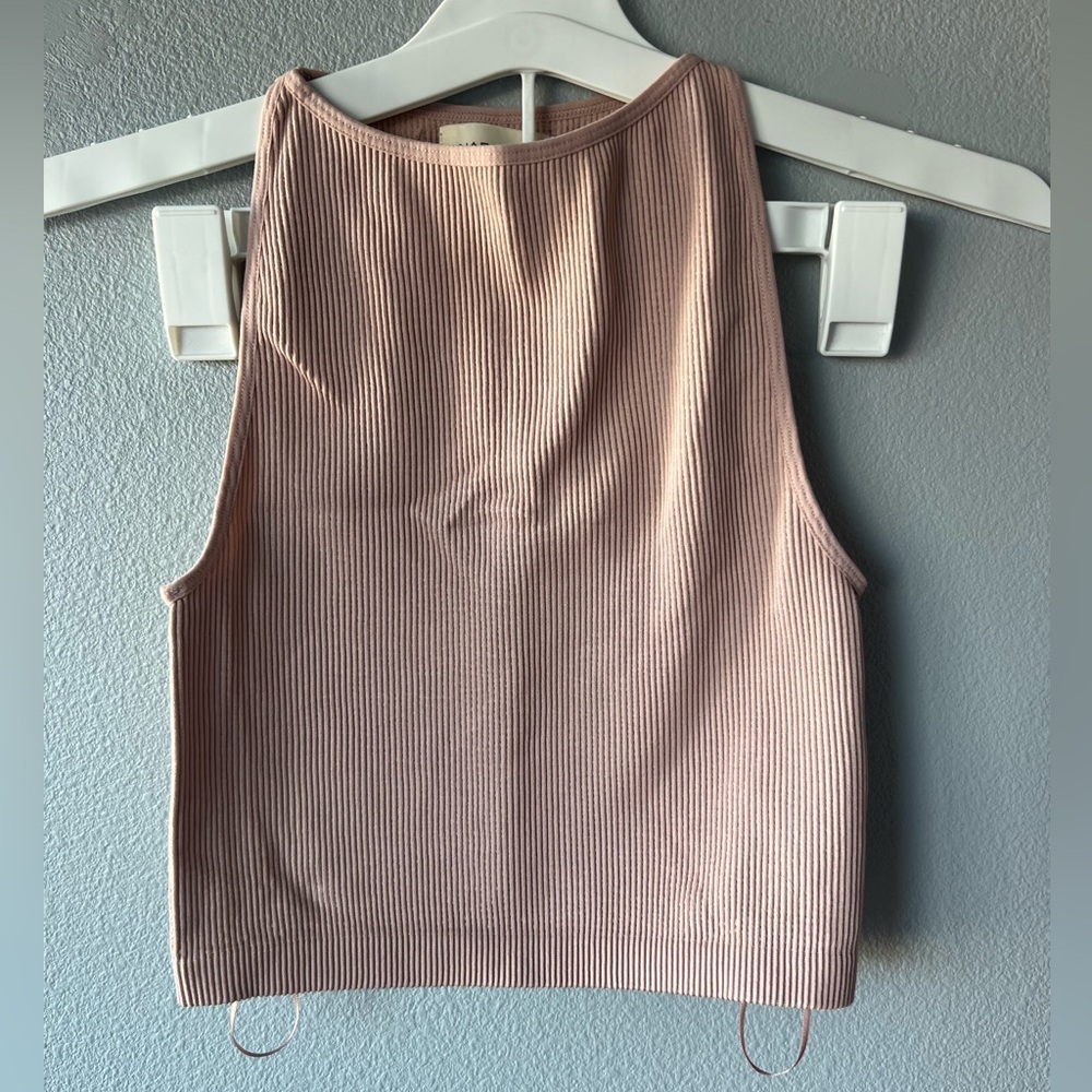 Naf Naf Paris pink high neck cropped stretch ribbed tank top Women’s sz M